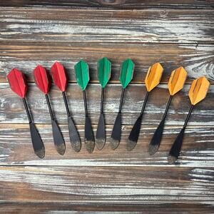 Pottery Barn Set of 9 Gameroom Darts in Red, Green, and Yellow